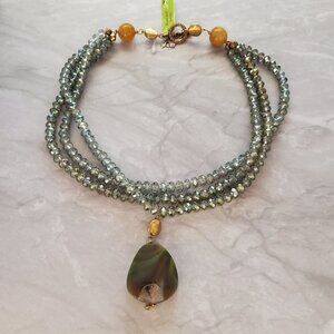 ✨ NEW Ali and Bird Beads Beaded Multi Strand Stone Toggle Pendant Necklace ✨